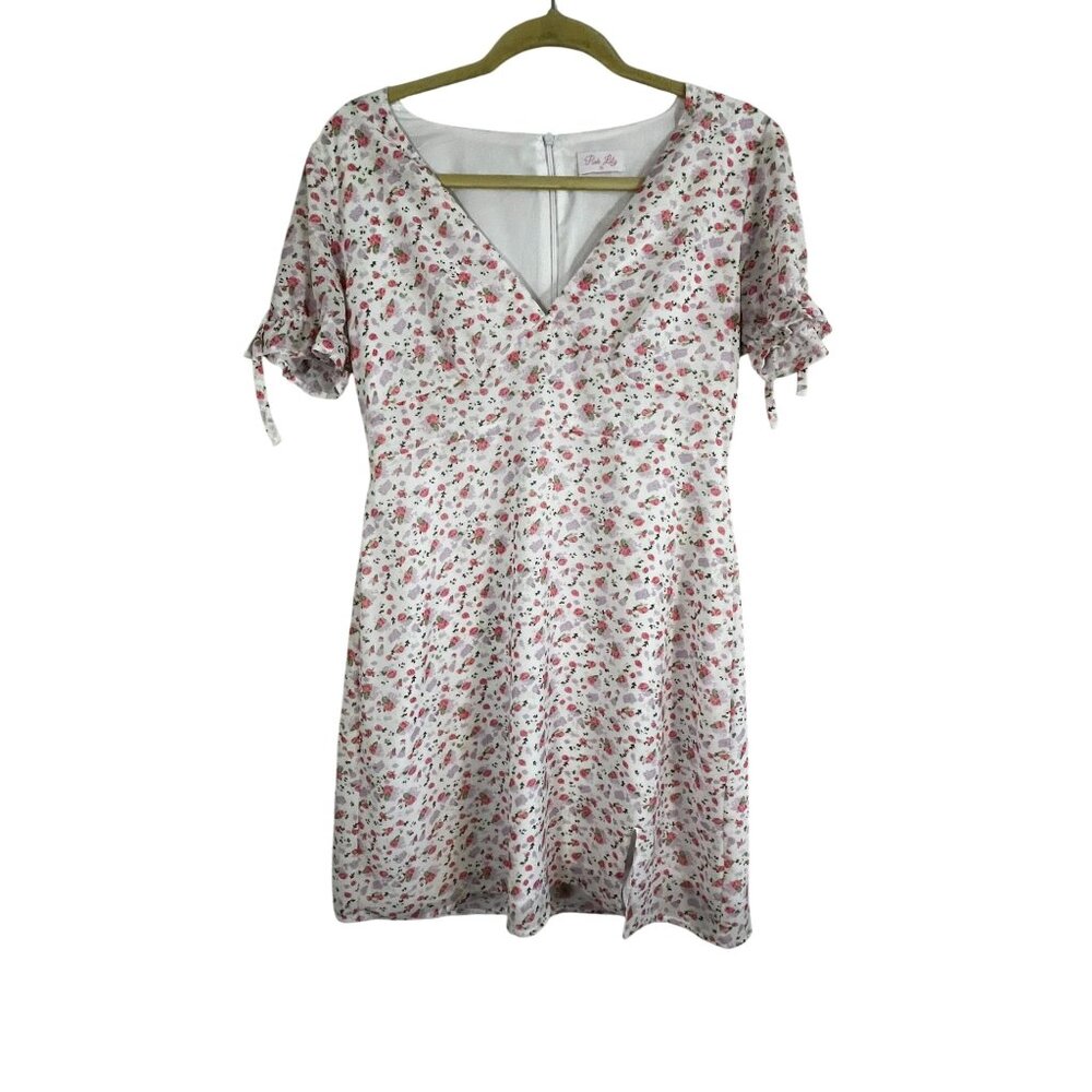 Retro Babydoll Floral Mini Dress Pink M Cottage Feminine Festival Ditsy Boho Art